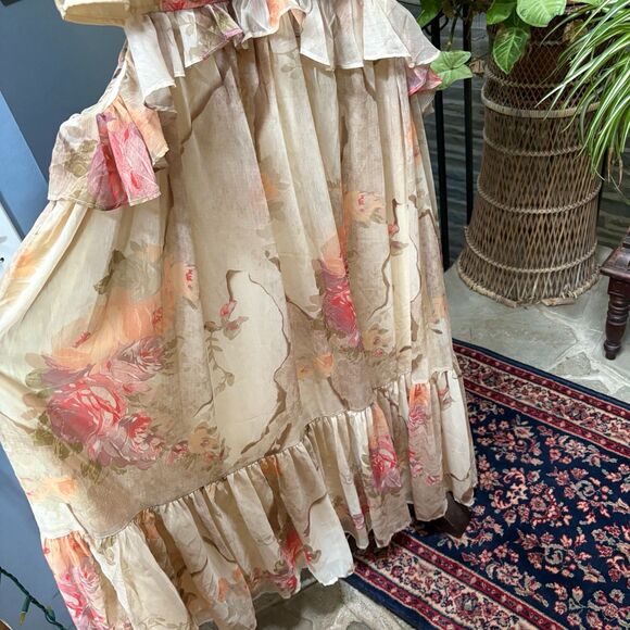 ASOS Curve Floral Patchwork Off‑Shoulder Cut‑Out Tiered Ruffle Midi Dress XL - Picture 4 of 9